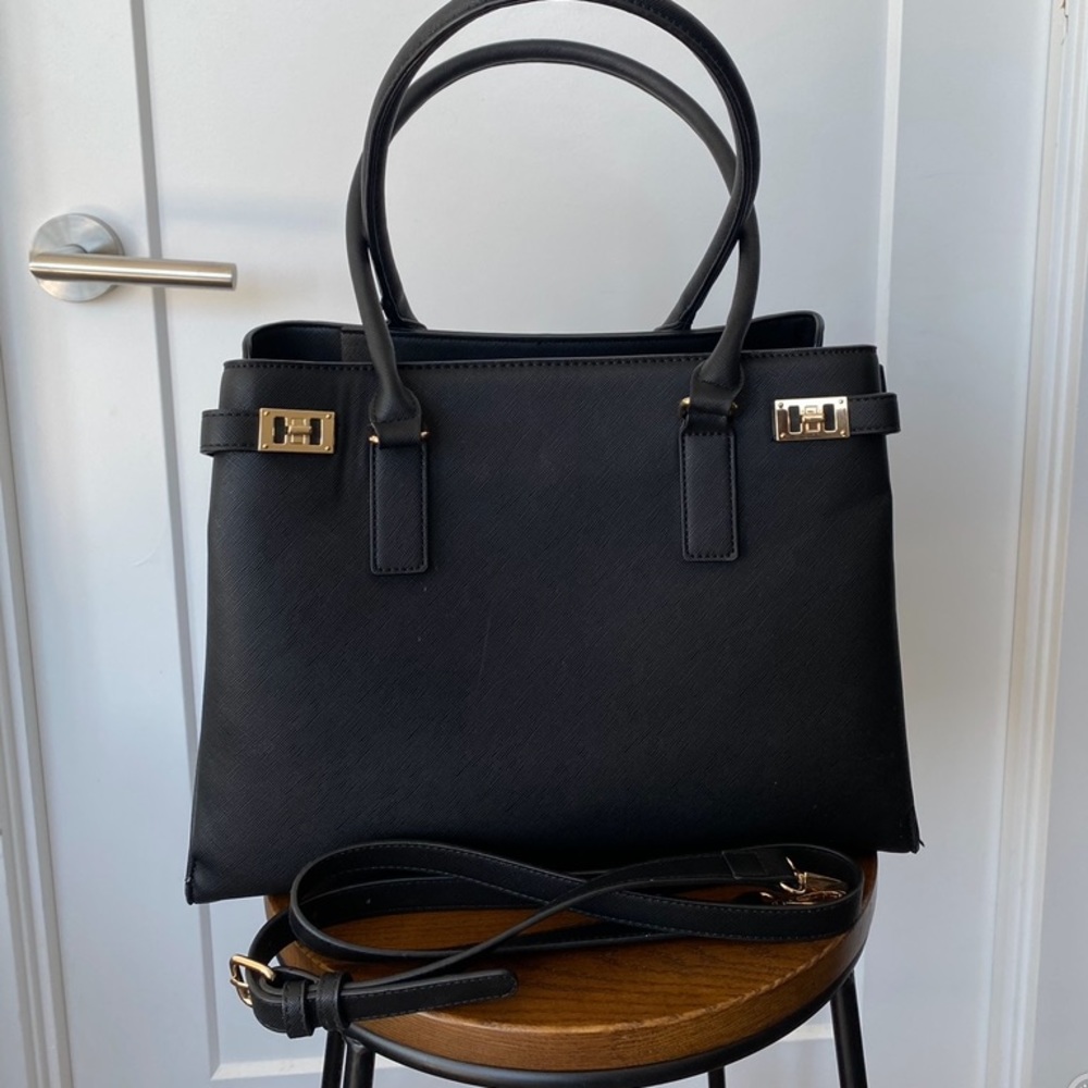 Black Vegan Leather Tote/ Computer Bag